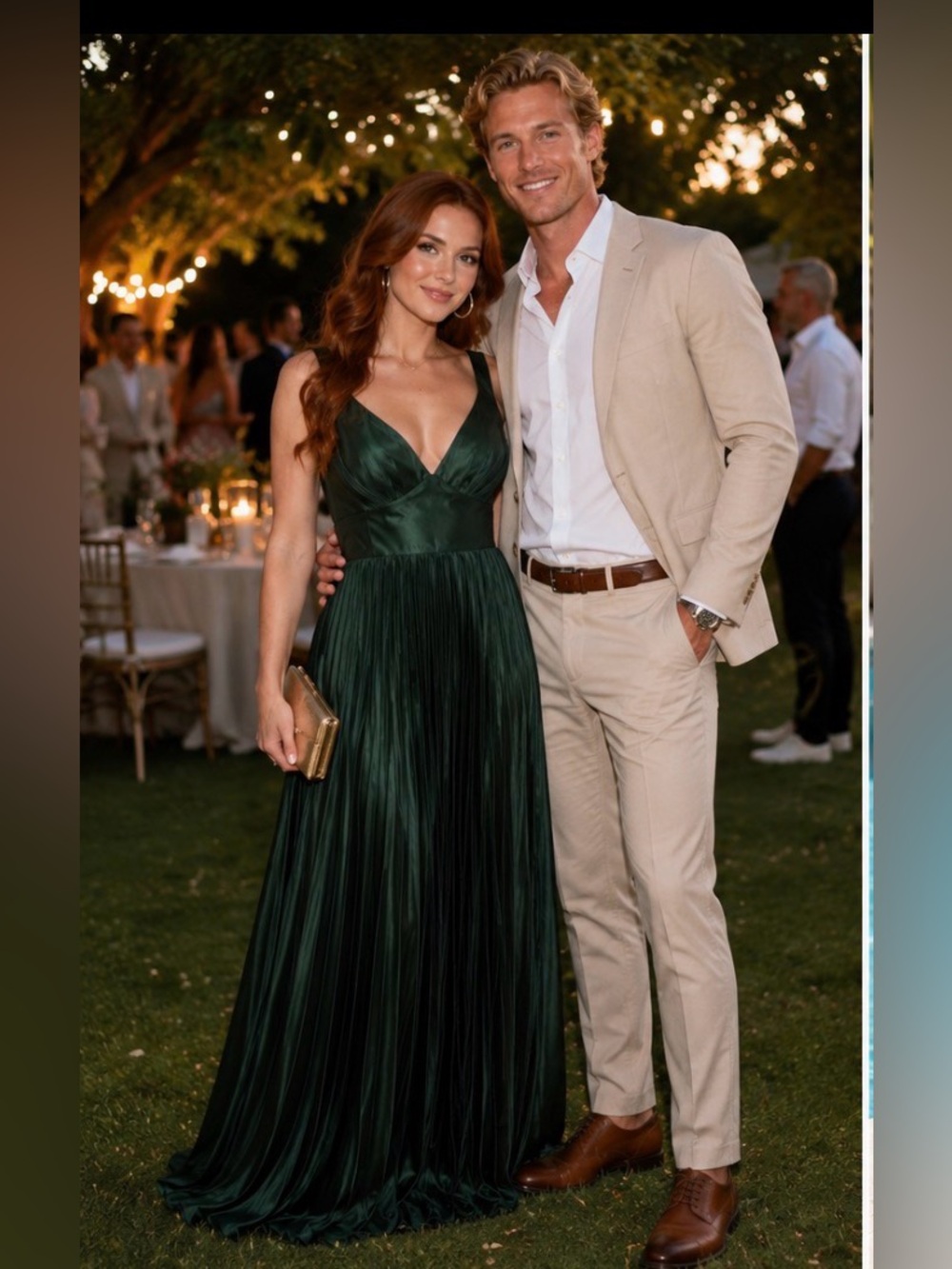 Elegant Emerald Green Pleated V-Neck Maxi Dress